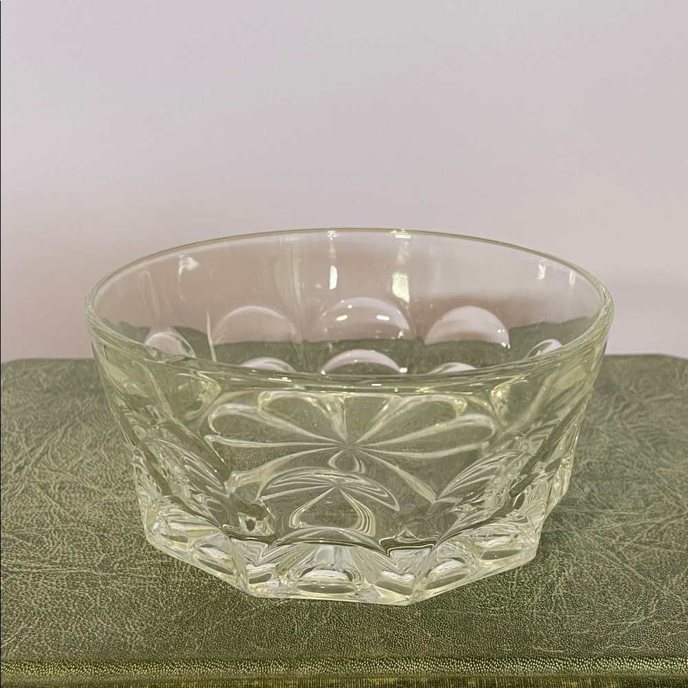 Elegant Clear Glass serving  Bowl with thumbprint pattern